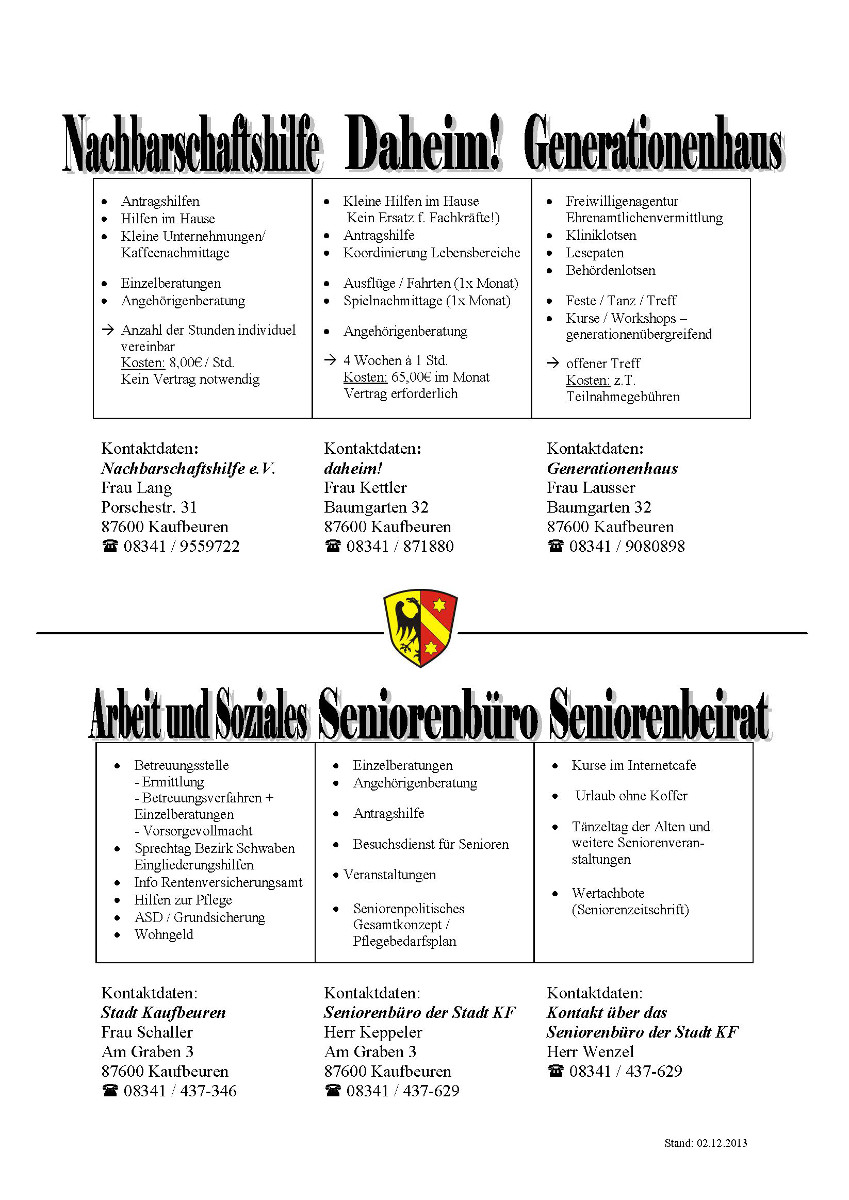 Matrix: Anlaufstellen für Seniorinnen und Senioren